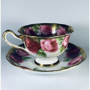 Royal Albert Old English Rose Teacup & Saucer Heavy Gold Made in England AS IS